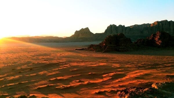 Sunset at Wadi Rumi desert in Jordan